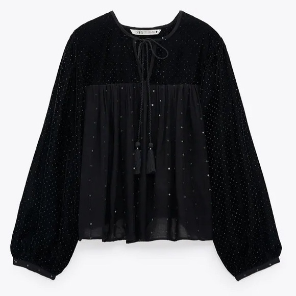 [Zara] sequined velvet peasant blouse - Picture 4 of 13